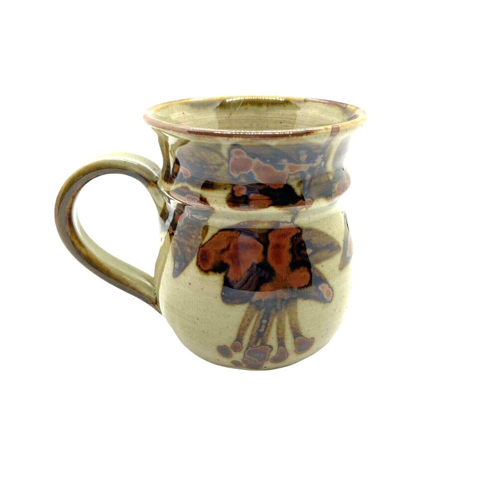 Coffee Mug Handmade Vintage Retro With Brown Olive Green Ceramic 1984 4" x 3"
